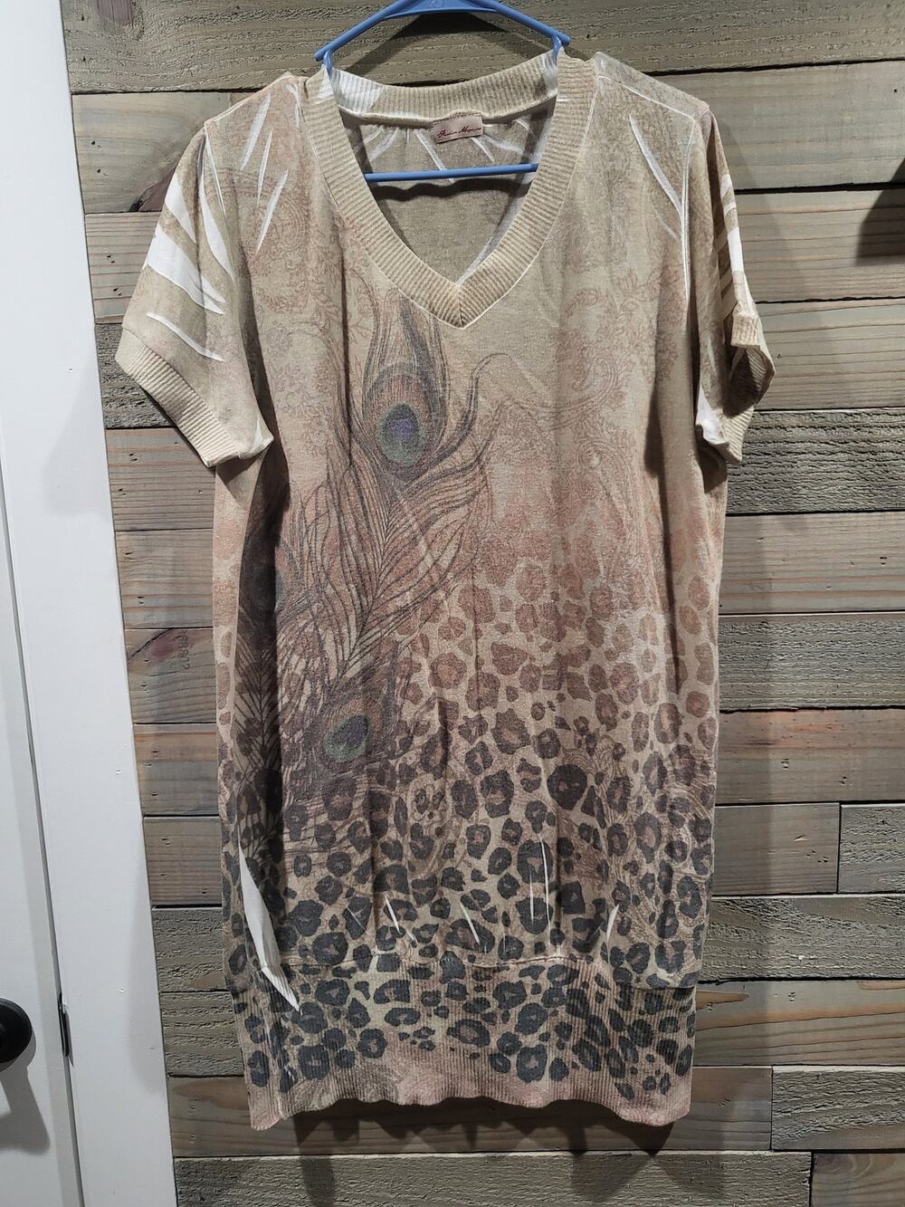 Vintage 1990s Fashion Magazine Short Sleeves Leopard Print Tunic Medium/Large